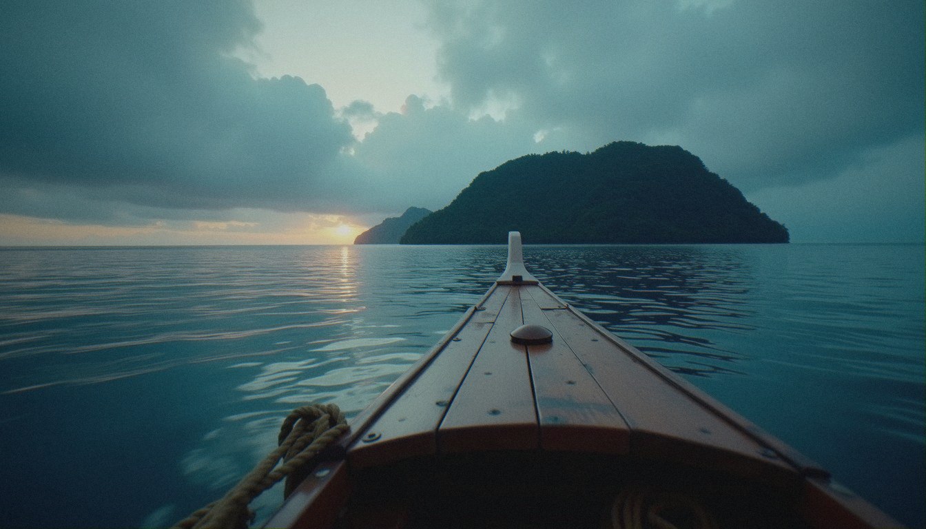 Una isla del norte de Filipinas al amanecer, vista desde el mar